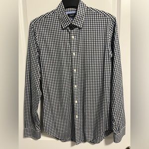Esquire Mens Navy/White Plaid Slim Fit Shirt Size 15 34/35